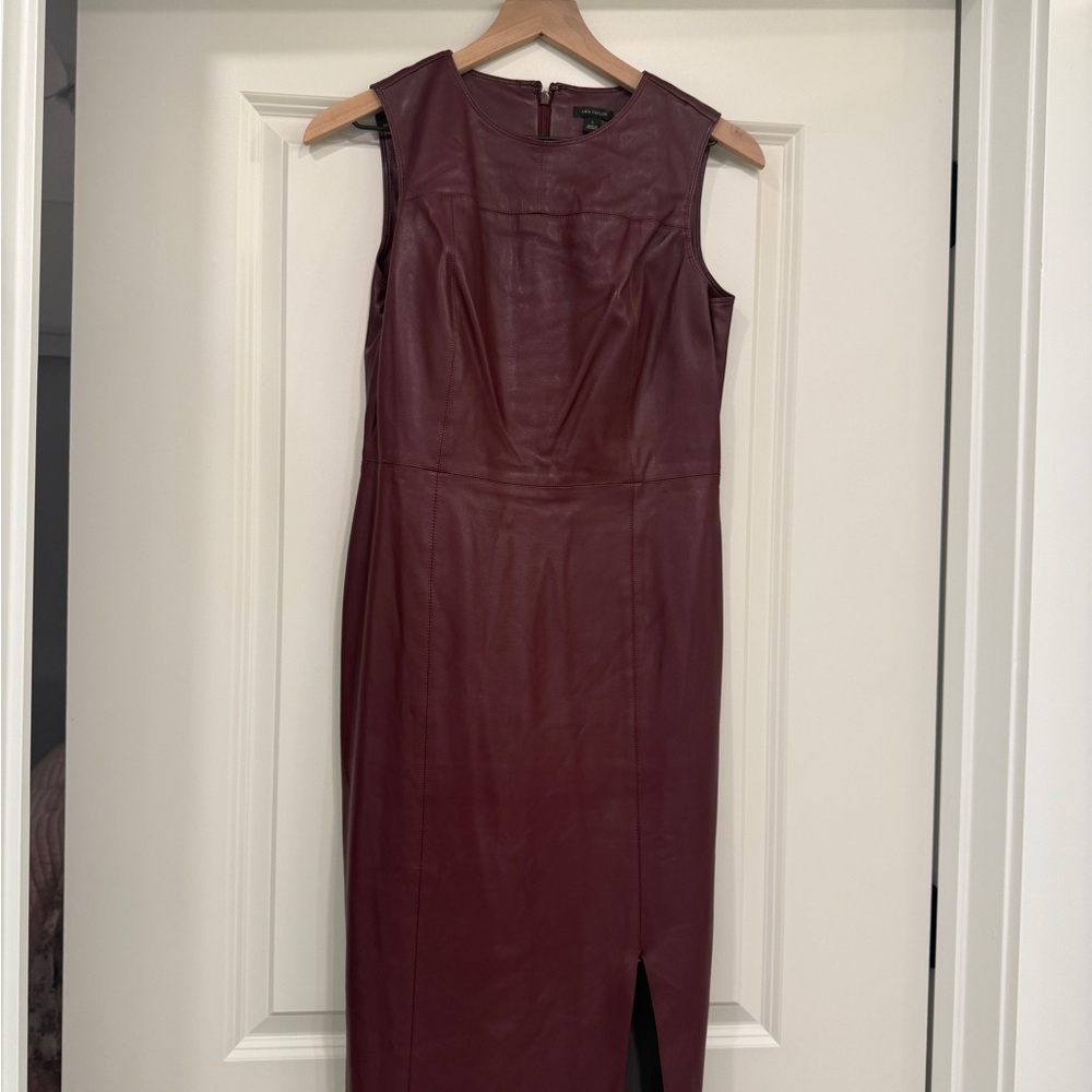 Ann Taylor Burgundy Faux Leather Midi Dress